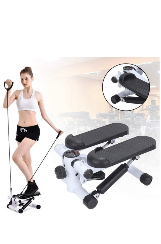Fitness Exercise Stepper Bike with Resistance Bands-White & Black