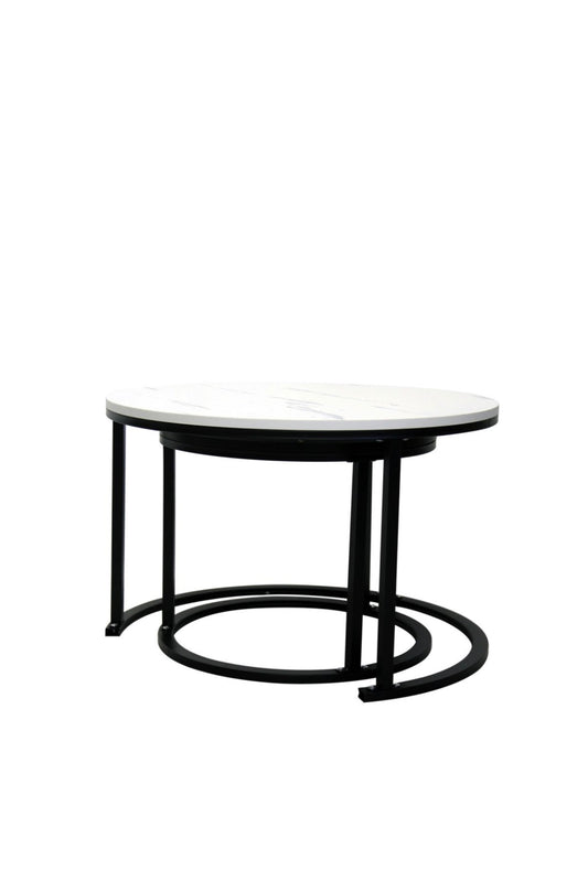 Furnny Nesting Coffee Table Round End Table Stacking Side Tables - Set of 2 - White Black