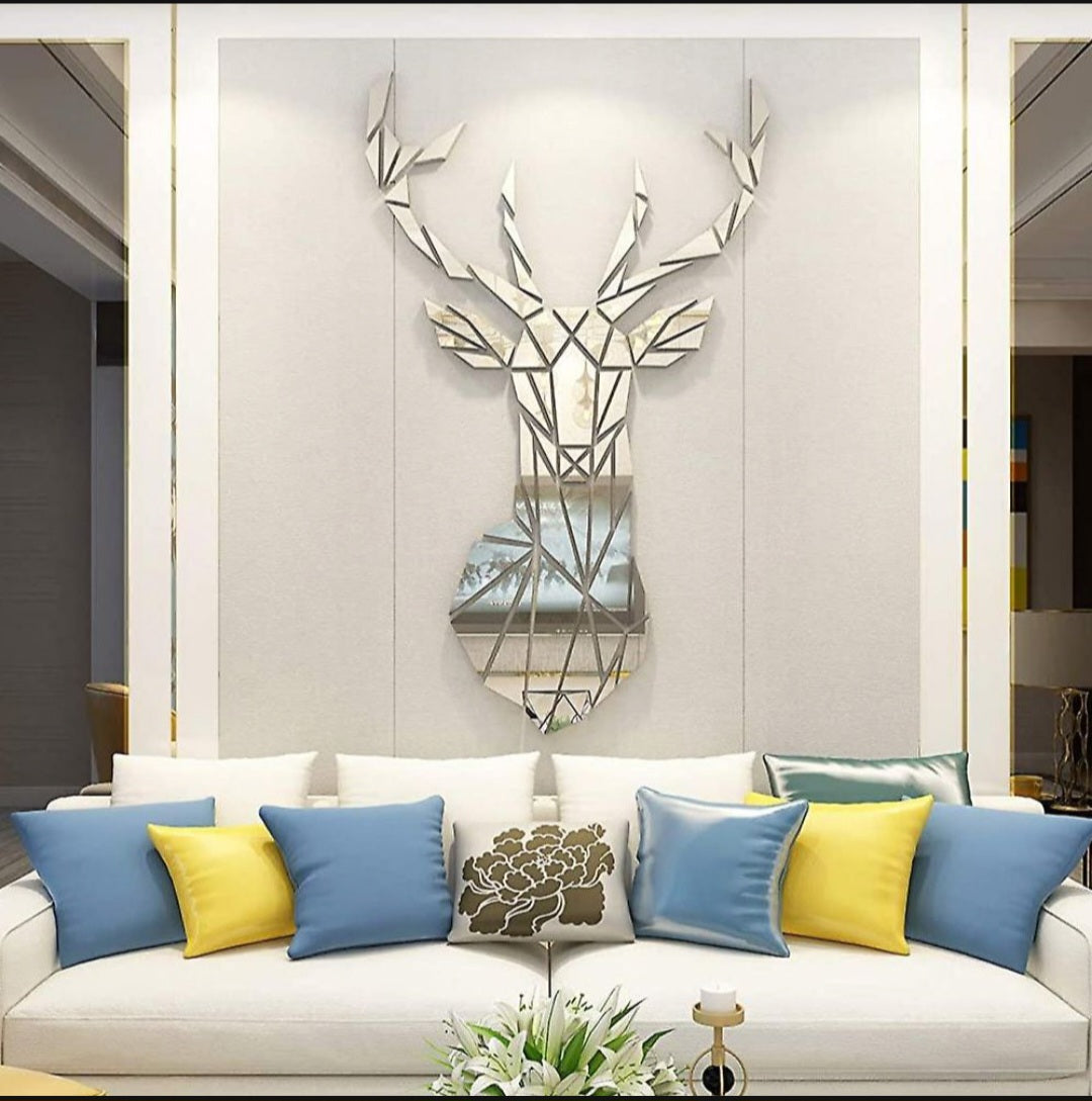 Decor Wall Mounted Reflective Reindeer Mirror Sticker Decal - M