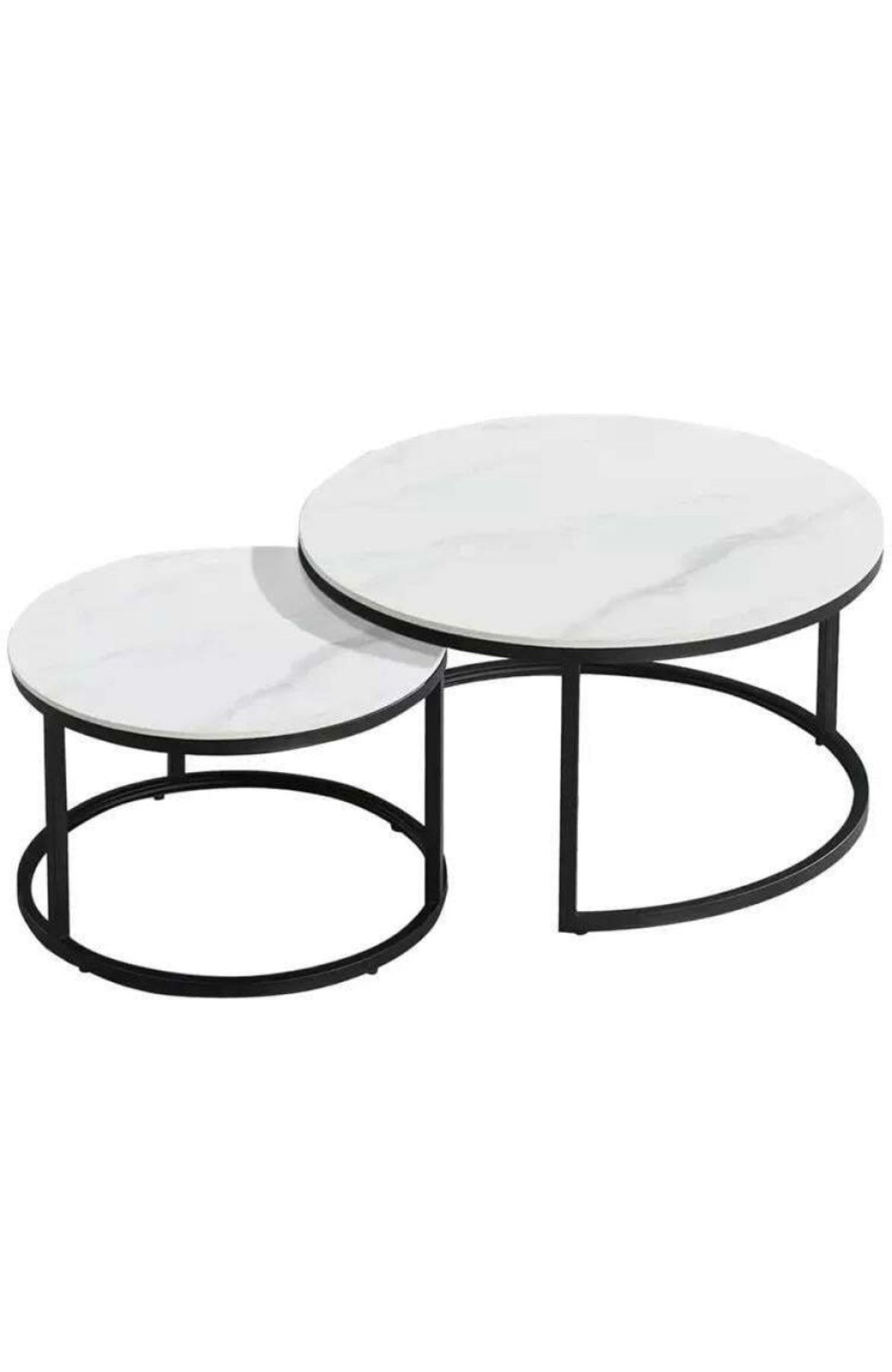 Furnny Nesting Coffee Table Round End Table Stacking Side Tables - Set of 2 - White Black