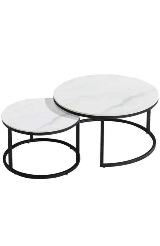 Furnny Nesting Coffee Table Round End Table Stacking Side Tables - Set of 2 - White Black
