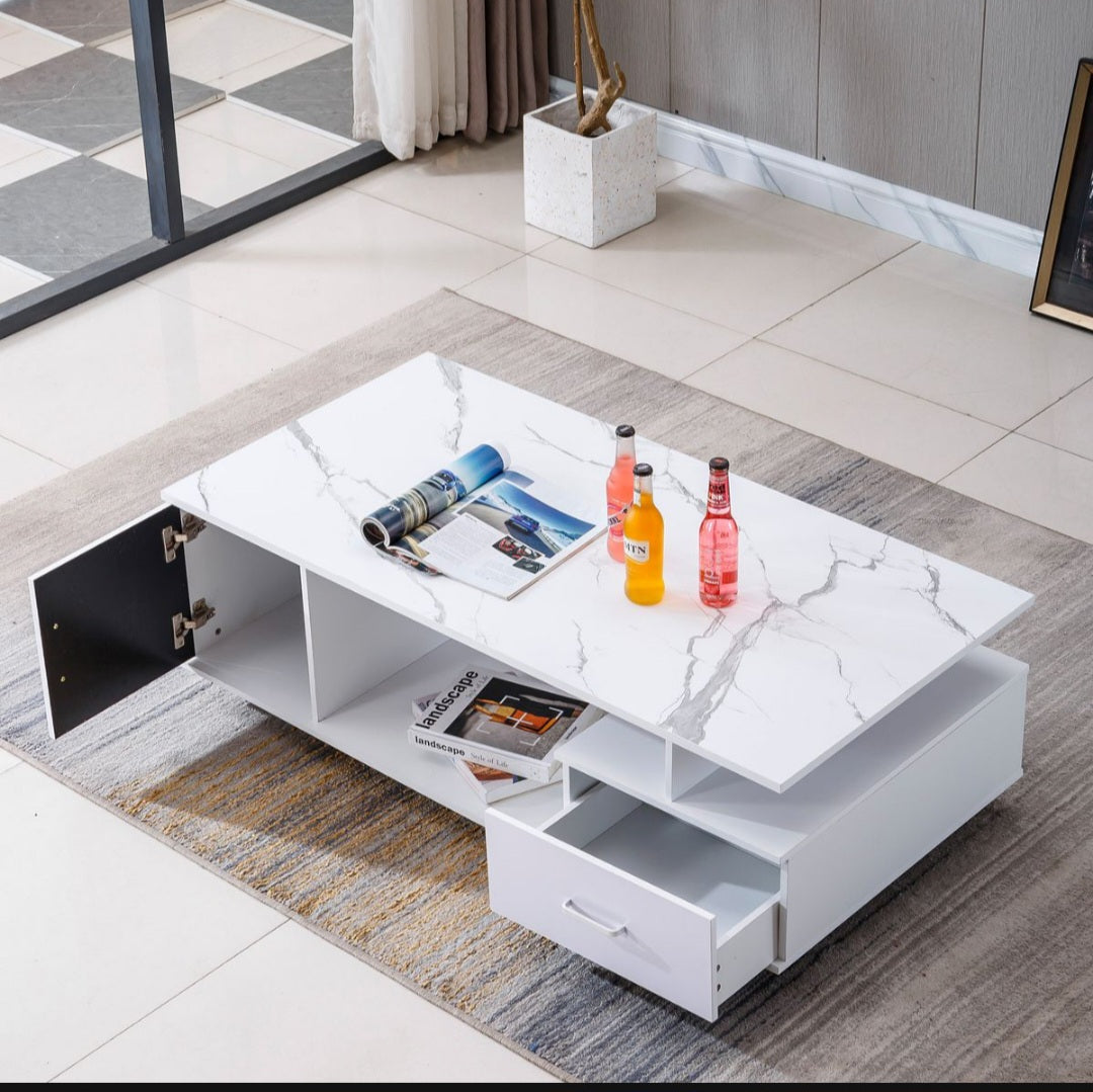 Coffee Table Center Sofa End Table Storage Cabinet Drawer - White