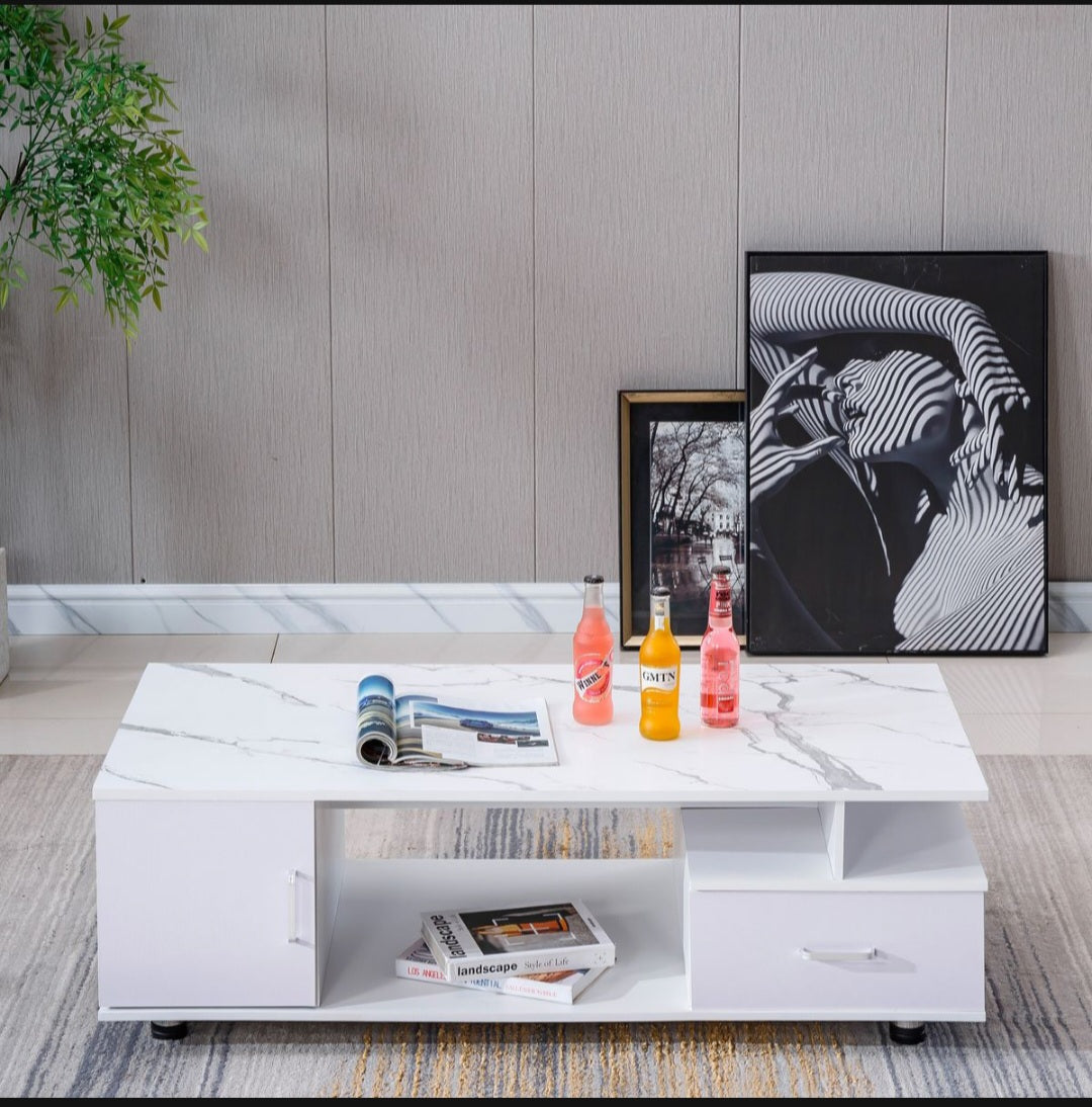 Coffee Table Center Sofa End Table Storage Cabinet Drawer - White