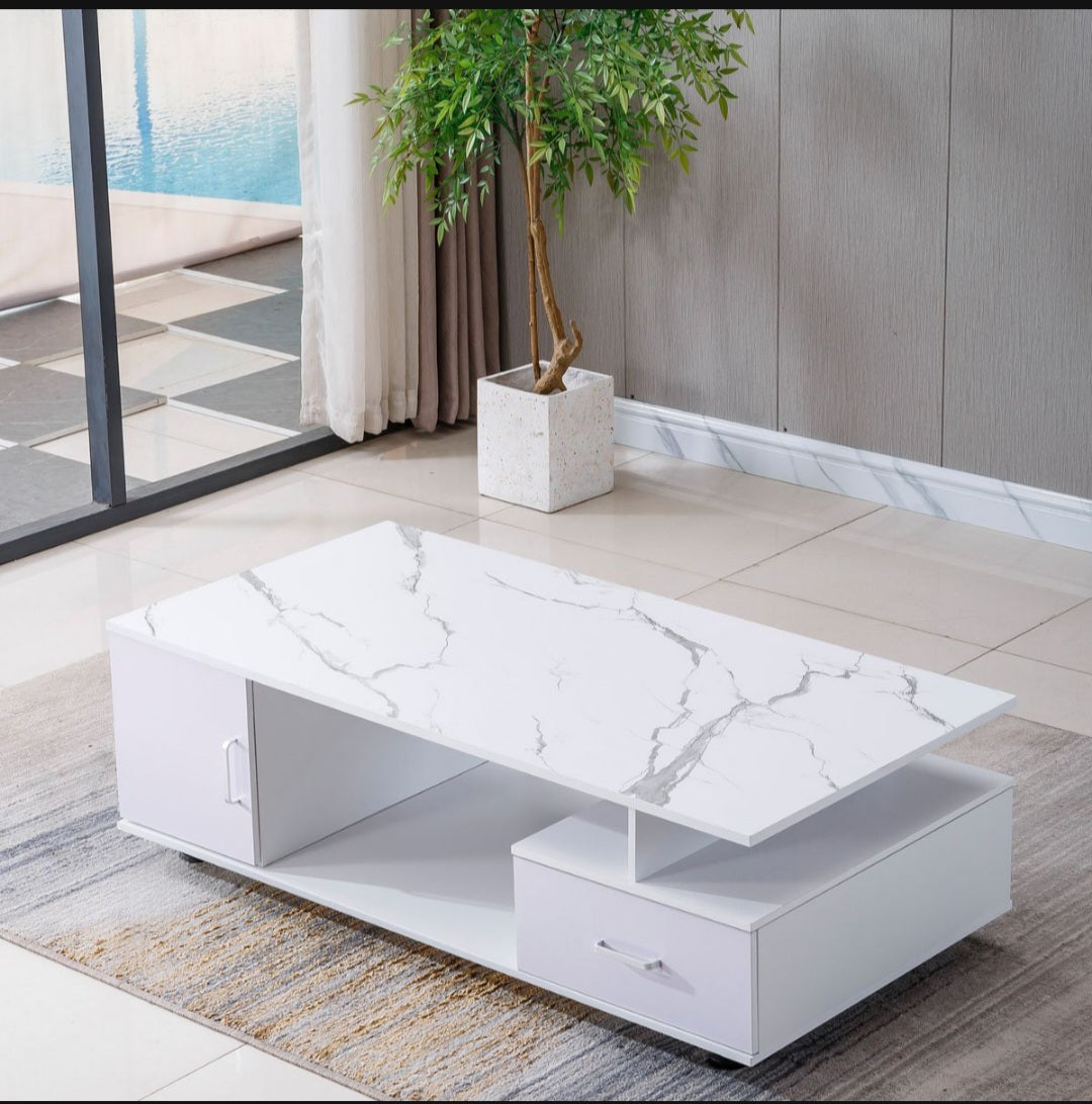 Coffee Table Center Sofa End Table Storage Cabinet Drawer - White