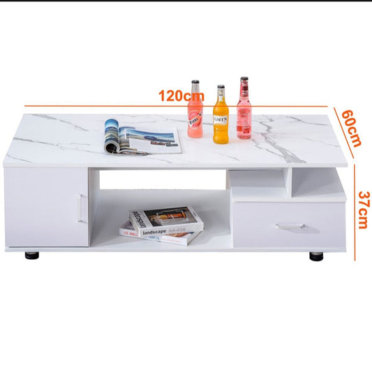 Coffee Table Center Sofa End Table Storage Cabinet Drawer - White