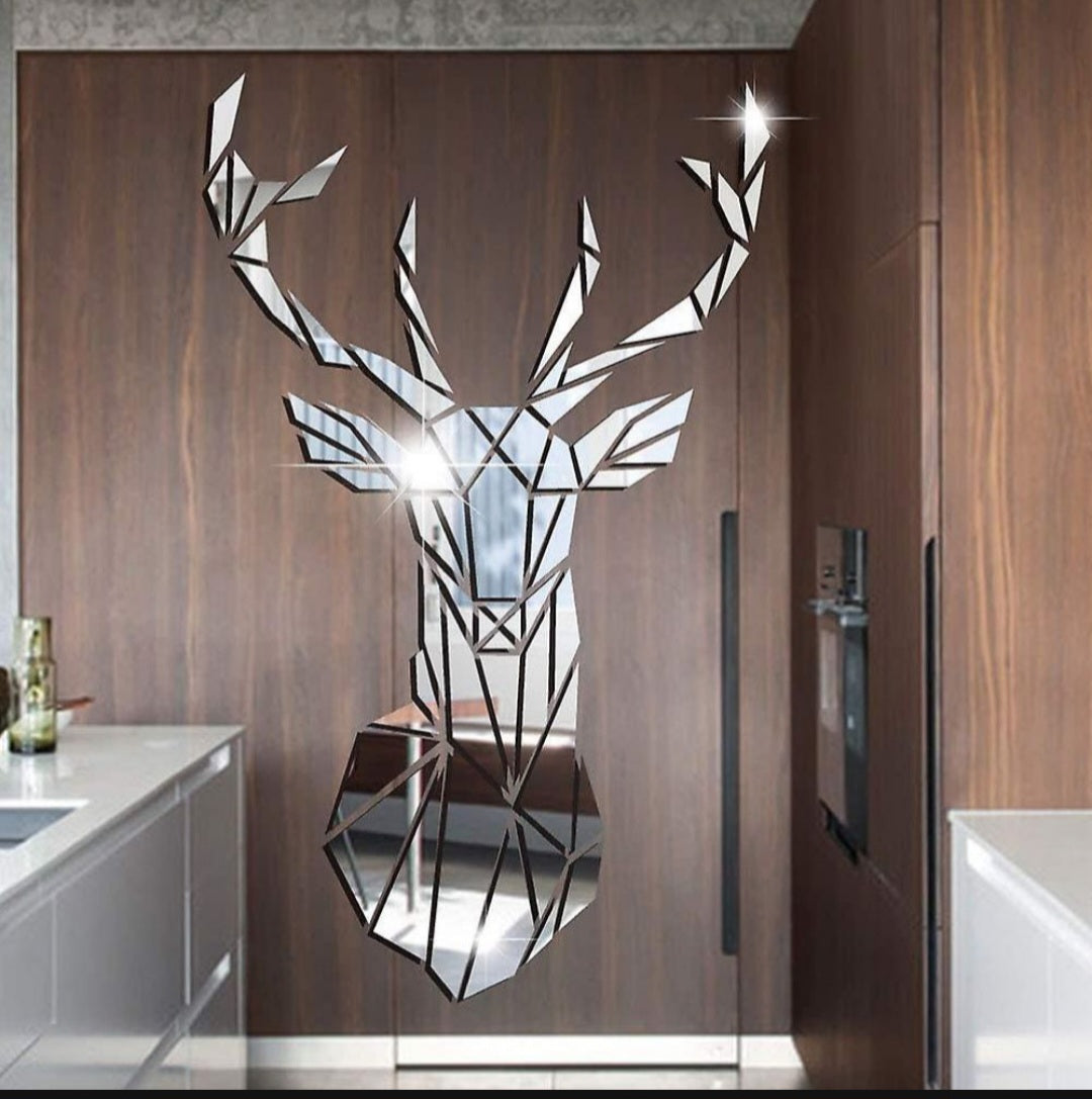 Decor Wall Mounted Reflective Reindeer Mirror Sticker Decal - M